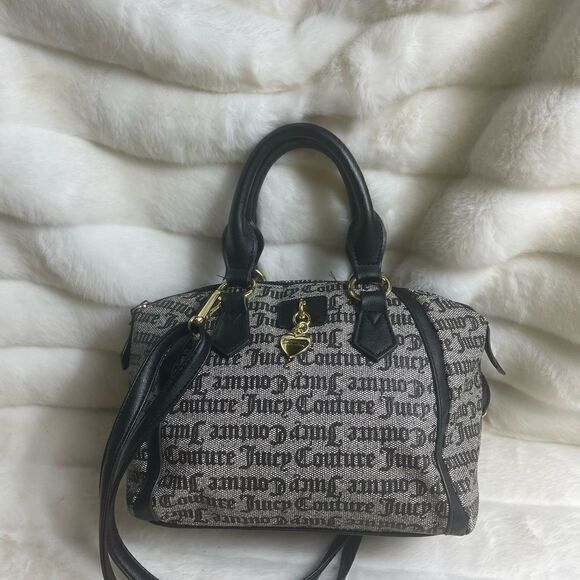 Juicy Couture small black Gothic satchel /shoulder bag gold tone accents - Picture 9 of 15